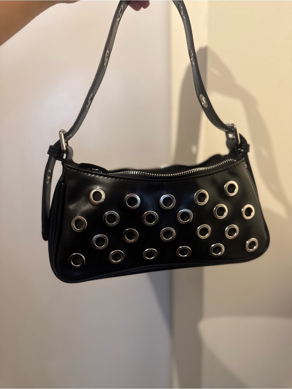 Black Grommet Accent Shoulder Bag y2k